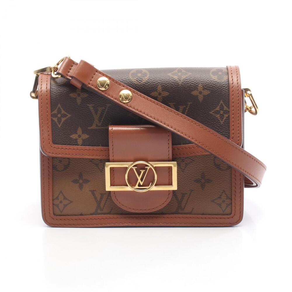 Louis Vuitton Dauphine Shoulder Bag Canvas Leather Monogram Reverse Brown Beige